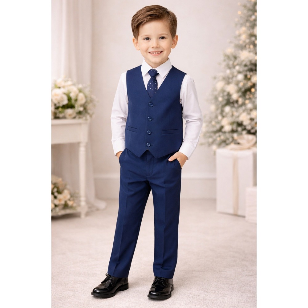 Wonder Nation Boys Suit Set Vest Pants Tie Blue Formal Outfit Size 4